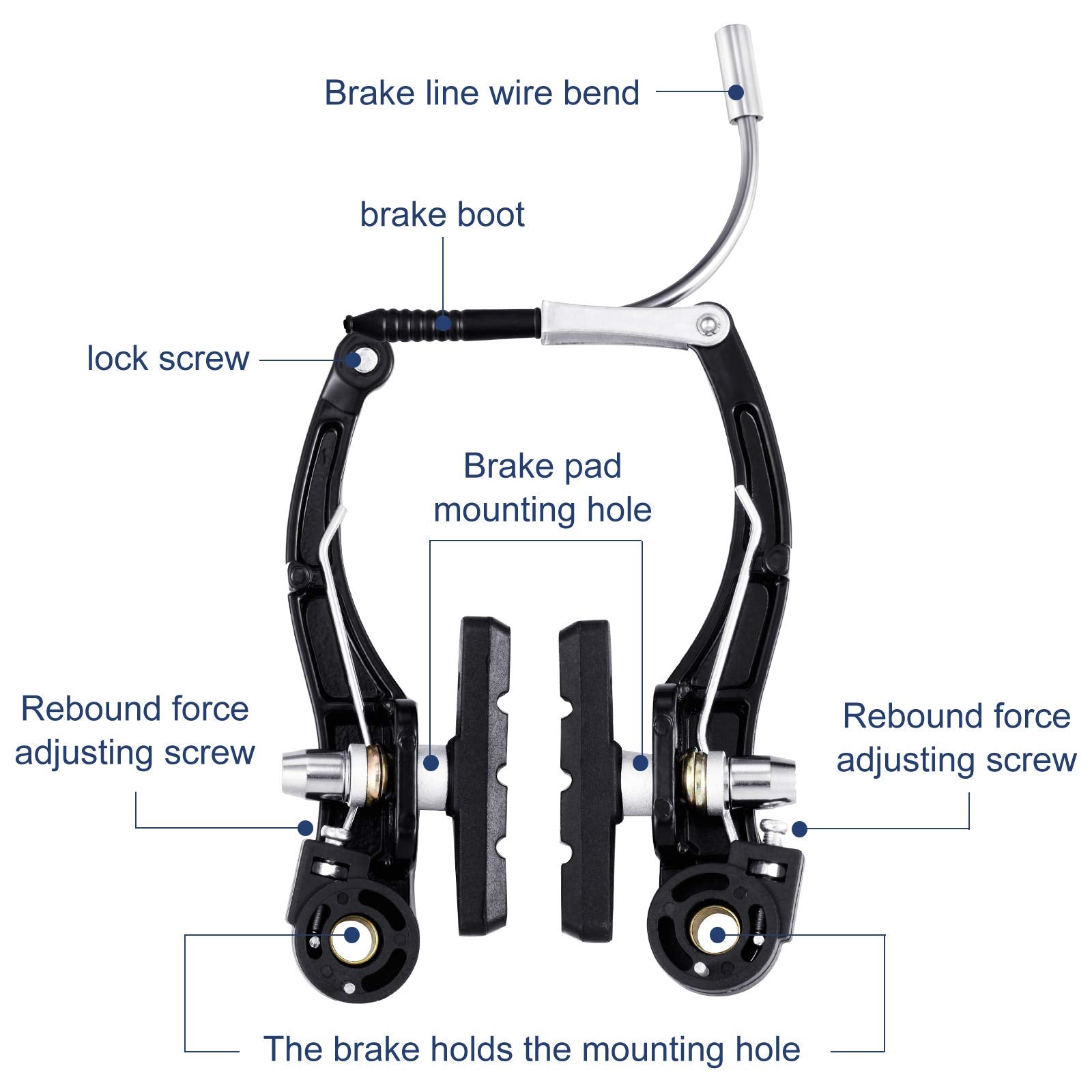 Riakrum 2 Sets Bike Brakes Include 2 Pairs V-type Brakes with 2 Pieces Braking Cables and 4 Pieces Cable End Caps for Mountain Bikes