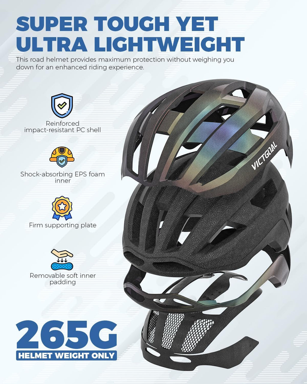 VICTGOAL Road Bike Helmet - Adjustable & Breathable with Detachable Magnetic Rear Light | Unisex Cycling Gear