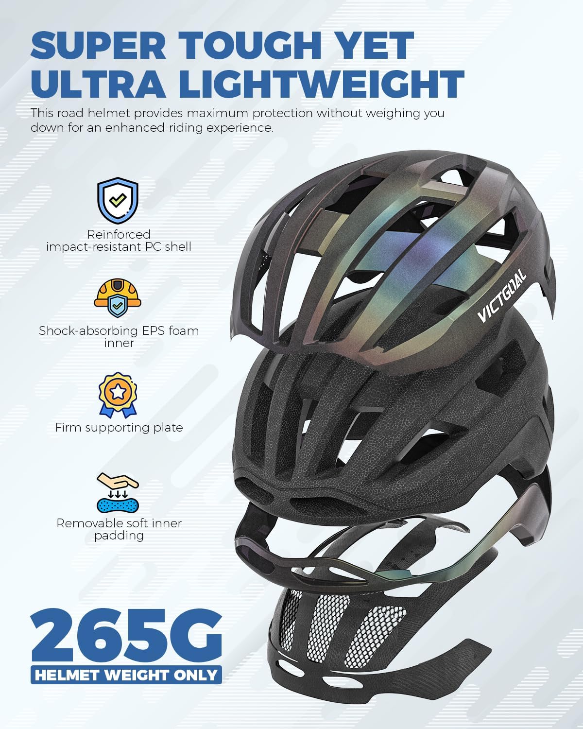 VICTGOAL Road Bike Helmet - Adjustable & Breathable with Detachable Magnetic Rear Light | Unisex Cycling Gear