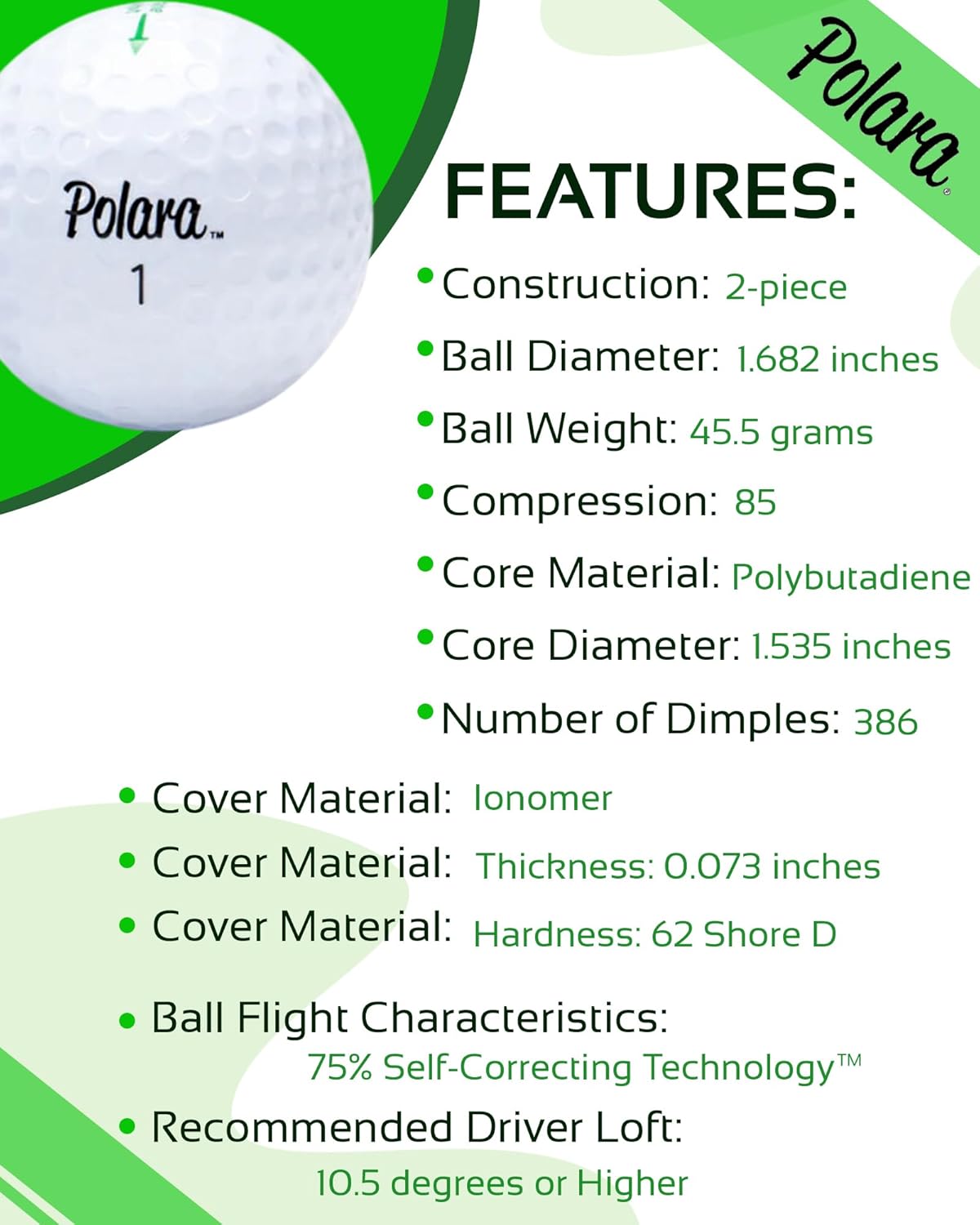 Polara Self-Correcting Golf Balls - High-Performance Anti-Slice Design for Maximum Distance | Soft Feel & Dimple Technology