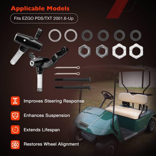 ATRACYPART Golf Cart Spindle Front End Repair Kit, Passenger & Driver Side Replacement Spindles Set, Compatible with EZGO PDS/TXT 2001.6-Up Electric & Gas Golf Cart, Replace 70673-G02 70942-G02