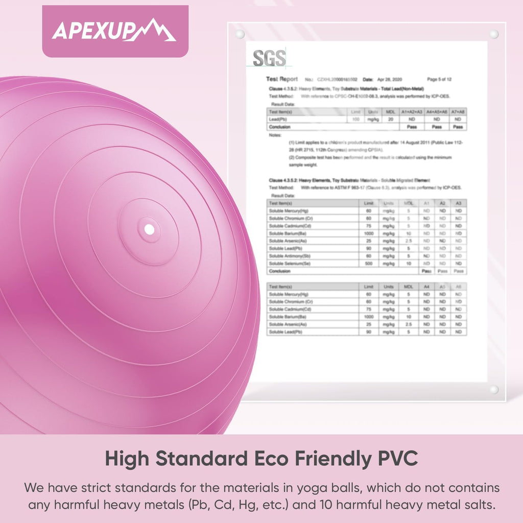 APEXUP Yoga Ball, 660 lbs Anti-Burst Exercise Ball with Pump, 5 Sizes (M (19"~22) 55cm, Fuschia)