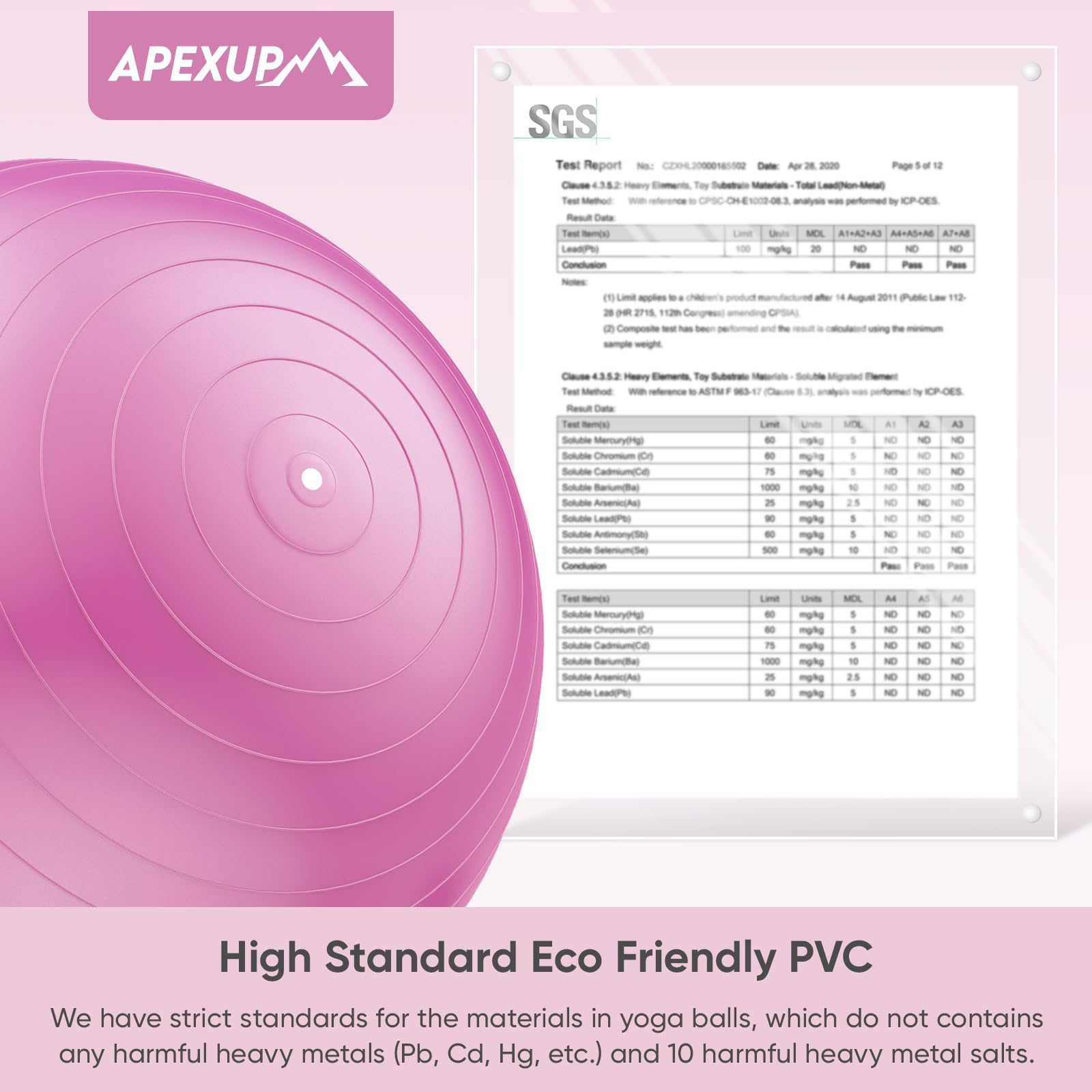 APEXUP Yoga Ball, 660 lbs Anti-Burst Exercise Ball with Pump, 5 Sizes (M (19"~22) 55cm, Fuschia)