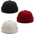 DIYDECAL 3 Pack Mens Brimless Skullcap Sailor Docker Cap Rolled Cuff Retro Beanie Hat