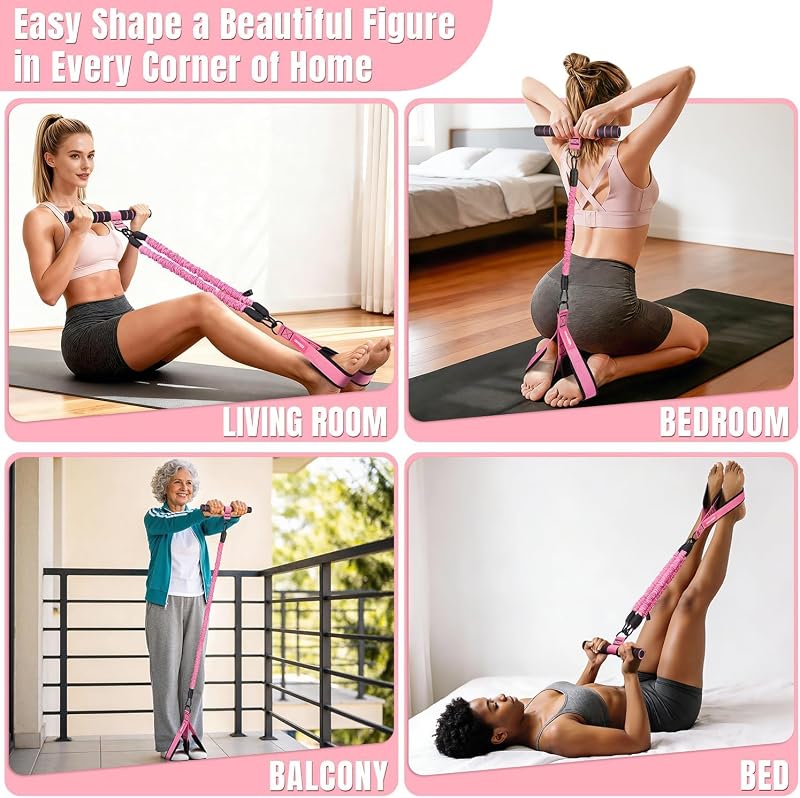Upgraded Multifunction Pedal Resistance Band with Handle – 3 Tubes, 30-90 lb each, for Abdomen, Waist, Arms (Pink, X-Large) – Sit Up Exercise Equipment for Women
