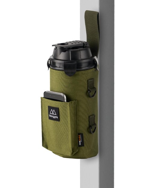 Monggria Magnetic Water Bottle Holder - Built-in Magnet for Easy Attachment to Exercise Equipment - Multi-Purpose - with Sling - Waterproof - Cordura Used Durability (Khaki)