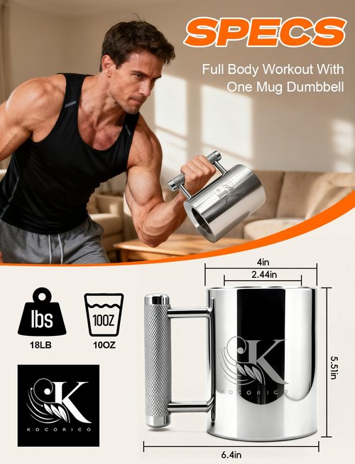 KOCORICO Heavy Mug Dumbbell 18lb/10oz – Heavyweight Coffee Challenge for Strength & Gym Fans, Epic Gift for Men Who Lift