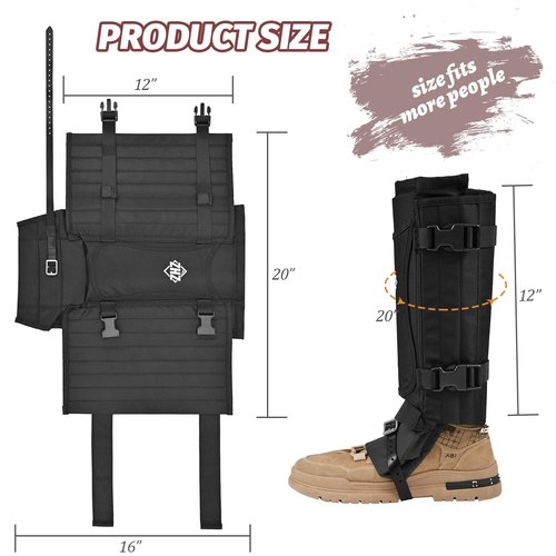 ZHZ Snake Gaiters Durable Waterproof Snake Chaps Lower Legs Protection,Snake Guards with Adjustable Size for Men & Women,Used for Hunting,Hiking and Farm Work (Black)