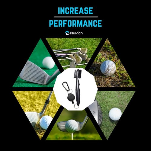 NuRich Tiger Golf Club Groove Brush Cleaner - Lightweight Dual Bristle Tool with Retractable Zip-Line Carabiner