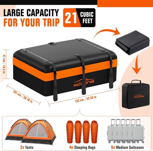 ACLONG Car Roof Bag - 21 Cubic Feet Waterproof Heavy-Duty Rooftop Cargo Carrier | Includes Anti-Slip Mat & Lock