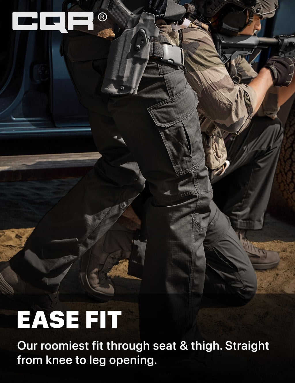 CQR Men's Tactical Pants, Water Resistant Ripstop Cargo Pants, Lightweight EDC Work Hiking Pants, Outdoor Apparel, Duratex Mag Pocket Black, 44W x 30L