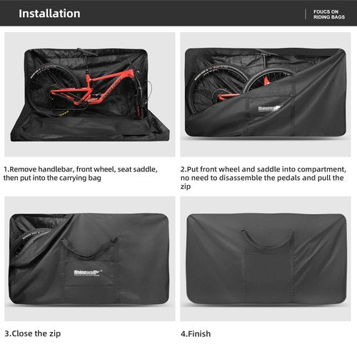 Rhinowalk Bike Transport Bag for 29 Inch Wheel Size Mountain Road Bikes - Waterproof Bicycle Travel Case Foldable Carrier Bag for Train Air Travel (29inch-Black)