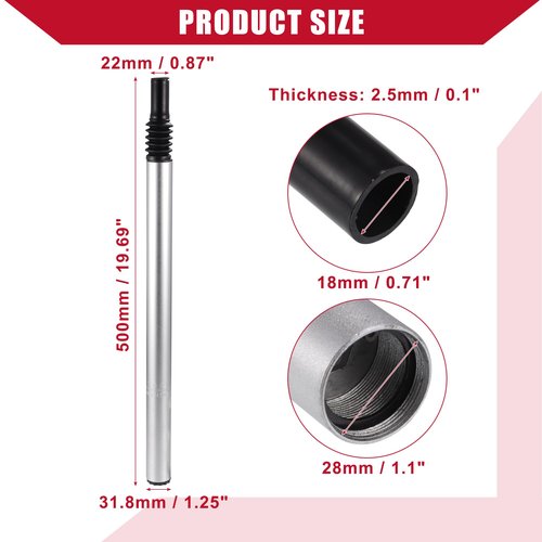 Hihaha Bicycle Seat Post / Inner Bike Seat for MTB Mountain Bike / Durable Aluminum Alloy Iron 31.8x500mm / 1Pcs Silver Tone