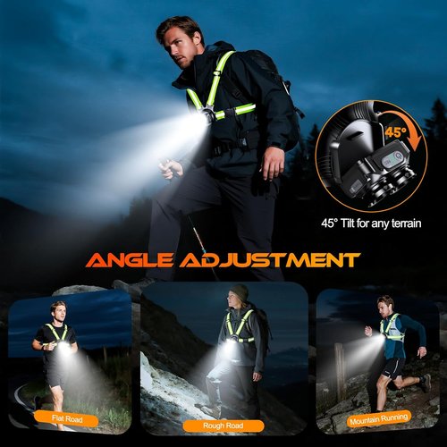 **Skiennix Running Lights - 800LM Rechargeable Visibility Vest with 6 Modes & IPX5 Waterproof | Adjustable Tilt for Night Jogging**