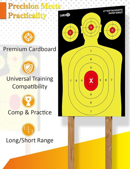 LAKINGO High-Visibility Shooting Paper Targets - 17x25 Inch Silhouette for Instant Hit Verification | Indoor & Outdoor Practice