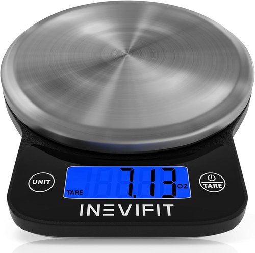 INEVIFIT Digital Kitchen Scale - Highly Accurate Multifunction Food Scale Up to 13 lbs | Modern Black with Stainless Steel Finish