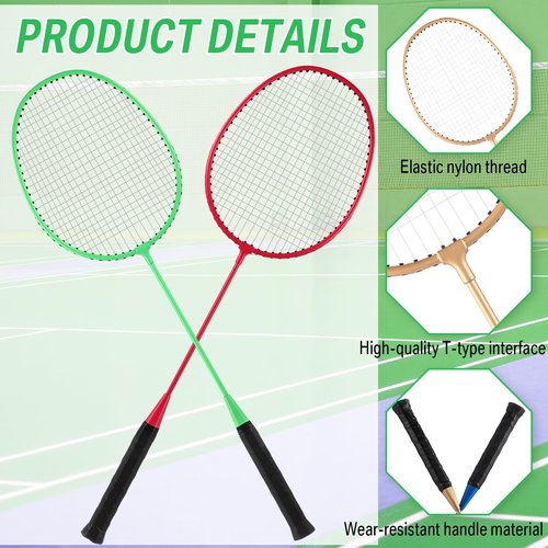 Woanger 8 Packs Badminton Rackets Set with 12 Badminton Racquets for Adult Backyard Gym Beach Outdoor(Rose Red,Light Green)