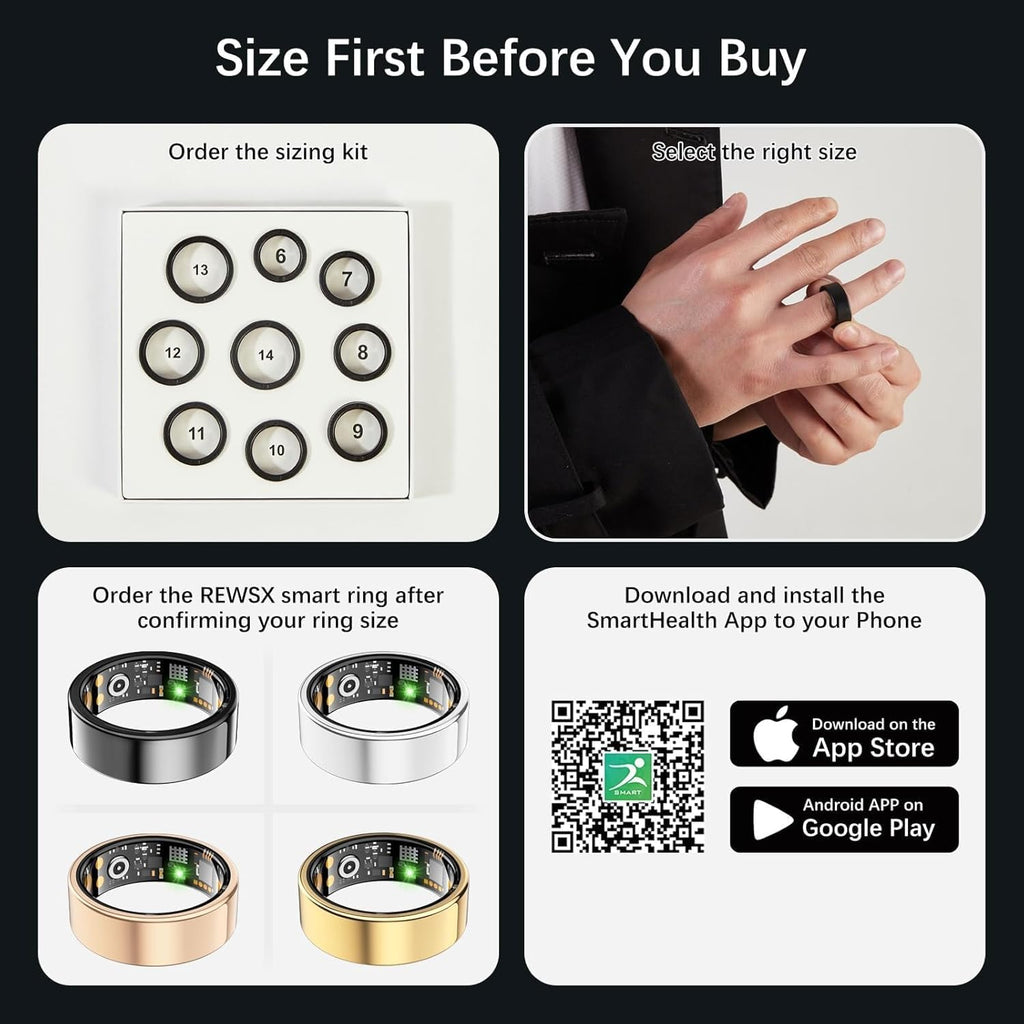 Skiennix Smart Ring - Fitness Tracker with Heart Rate, Blood Oxygen, Stress & Sleep Monitoring | Gold, Size 11