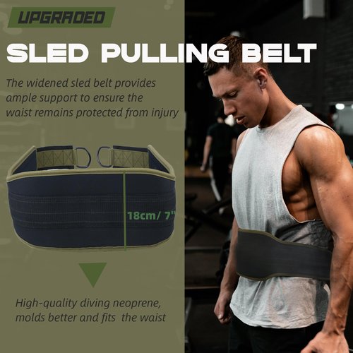 POWLIF Sled Pulling Belt, Adjustable Weight Belt for Pulling with 2 Pulling Straps, Belt for Sled Pulling (One Size)