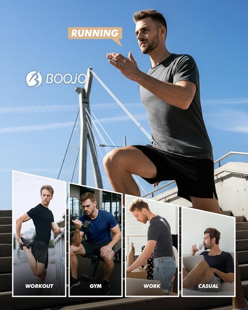 BOOJO Workout Shirts for Men - Quick Dry Moisture-Wicking Short Sleeve Tees | 7-Pack Athletic Gear