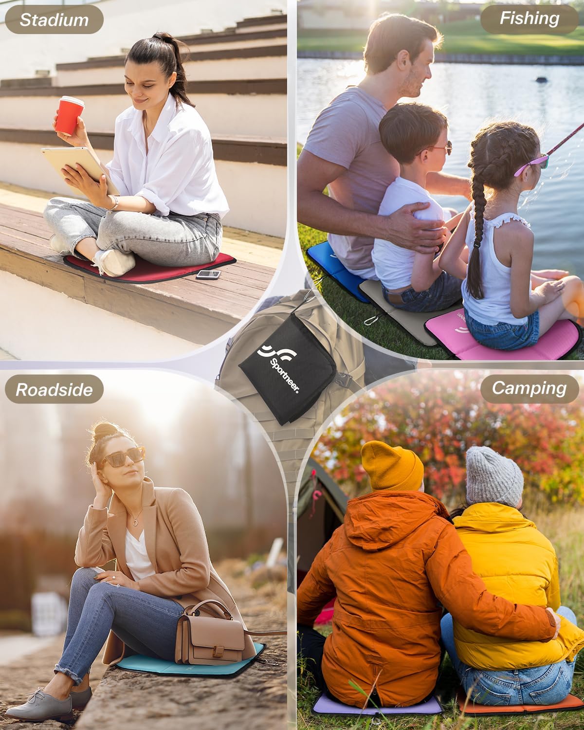Sportneer Folding Seat Pad - Lightweight Waterproof Camping Mat | 15.75'' x 15.75'' for Hiking & Picnics