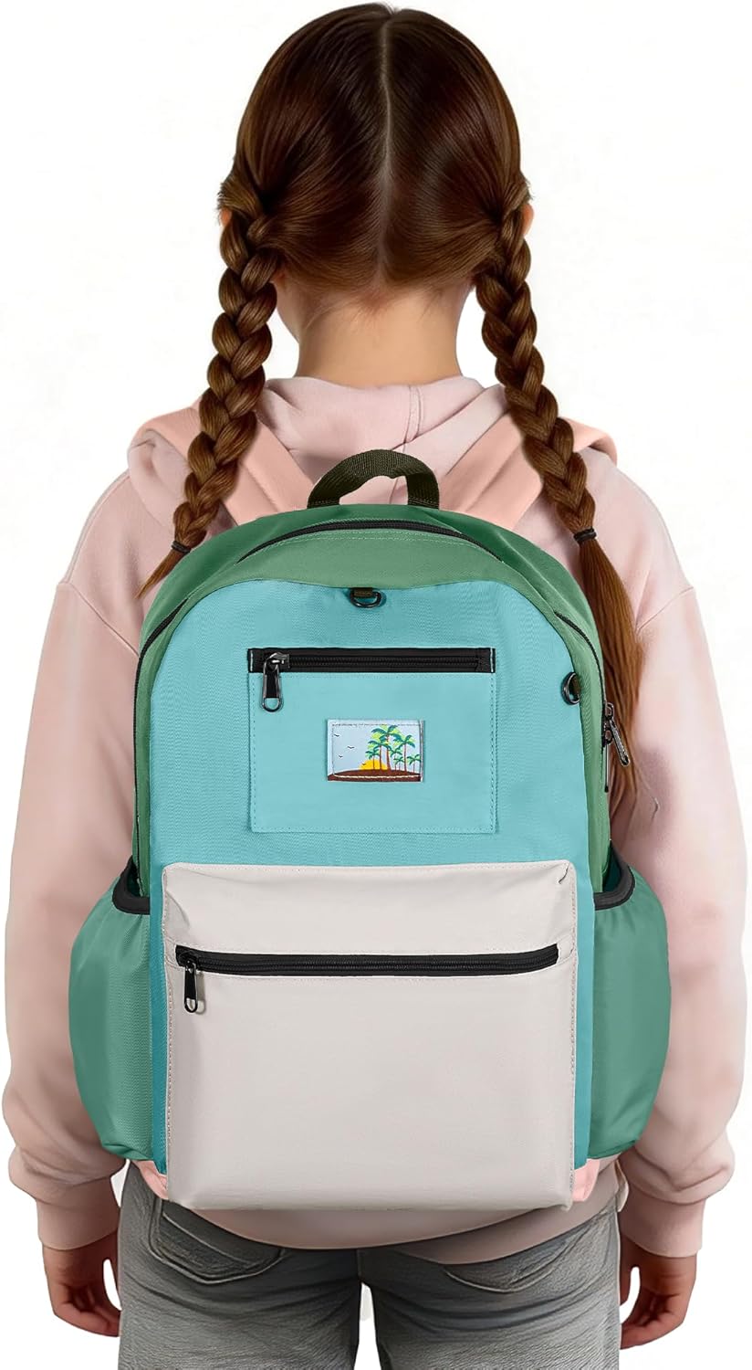Skiennix Kids Backpack - Stylish Bookbag for Boys & Girls Ages 6-8 | Green & Grey Design