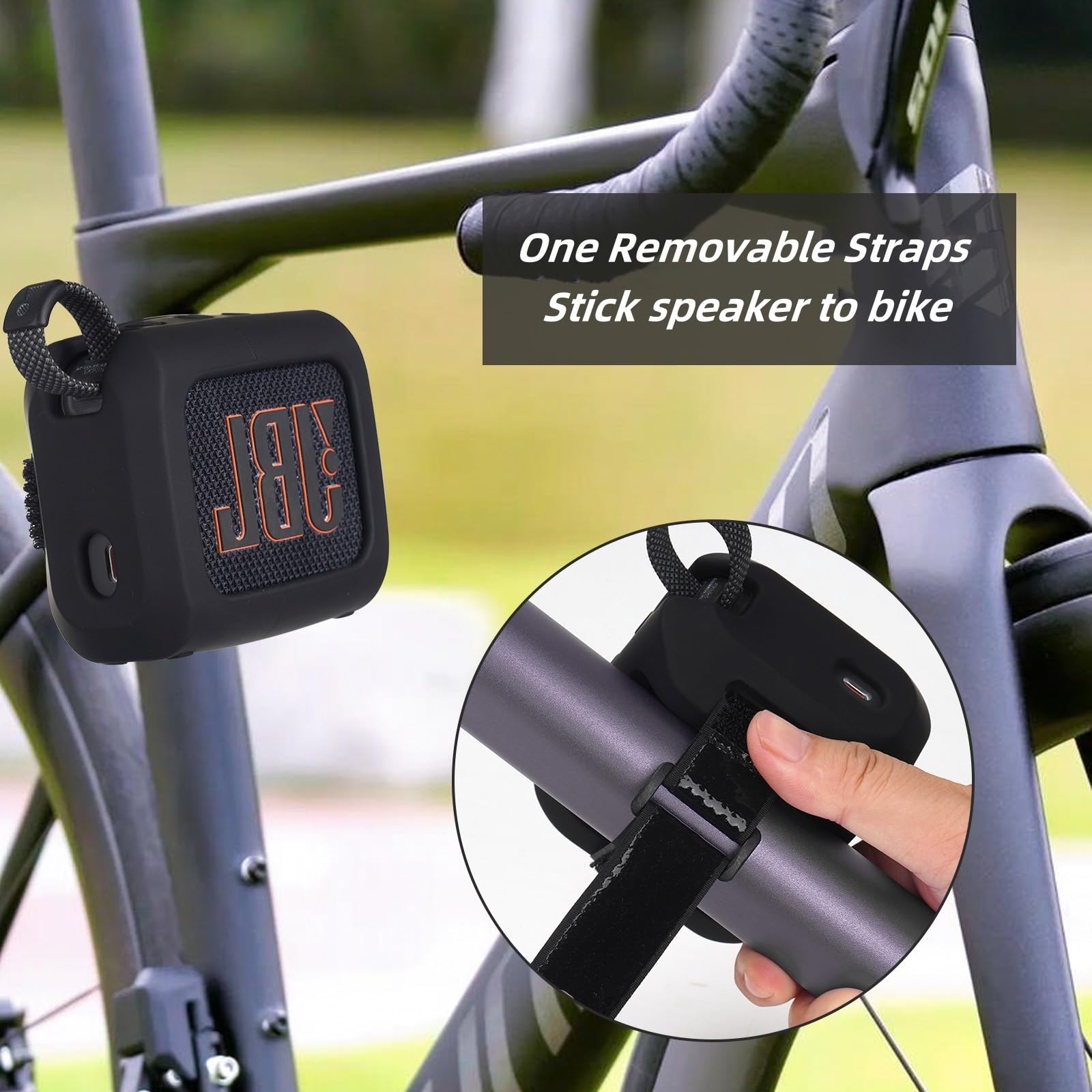 YouKnow Silicone Case for JBL Go 4 Ultra Portable Bluetooth Speaker, with Removable Strap Attach to Bike Golf Cart Boat (Black)