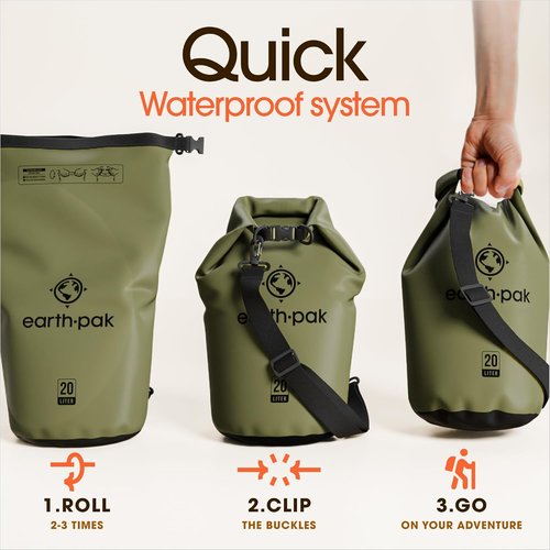 Earth Pak Waterproof Dry Bag - Roll Top Design Keeps Gear Dry for Kayaking | Includes Waterproof Phone Case