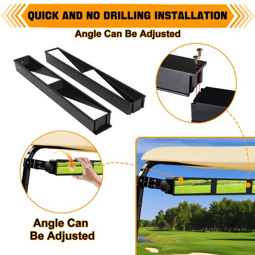 No Drilling Golf Cart Rear View Mirror, 4 Panel Wide Angle Golf Cart Rearview mirror Fit for Club Car, Yamaha, EZGO True Panoramic View with No Blind Spots