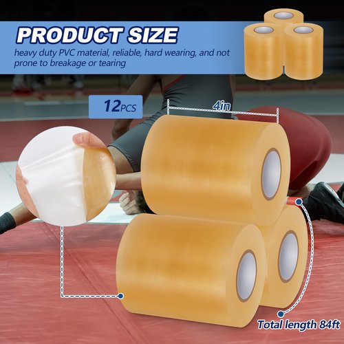Pangda 12 Pcs Wrestling Mat Tape 3 or 4 Inch Heavy Duty 7 Mil PVC Carpet Tape for Wrestling Grappling Exercise Mats Seaming Cover Gym Floor Carpet Seam(4'',Clear)