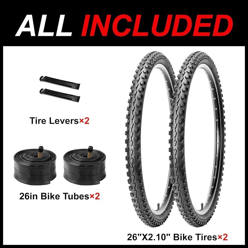 2 Pack Mountain Bike Tires with Tubes 26x2.1 Folding MTB Tires
