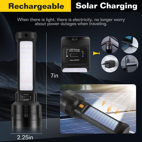 2 Pack LED Rechargeable Flashlight - 20000 Lumens Super Bright Tactical Flash Light, Compact & Waterproof, Long-Lasting Battery, Solar Flashlights for Home, Camping,Hiking, Emergencies, Adventures