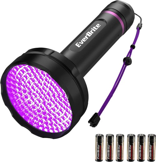 EverBrite UV Flashlight - 128 LED Blacklight for Pet Urine Detection & Scorpion Spotting | 395nm, Batteries Included
