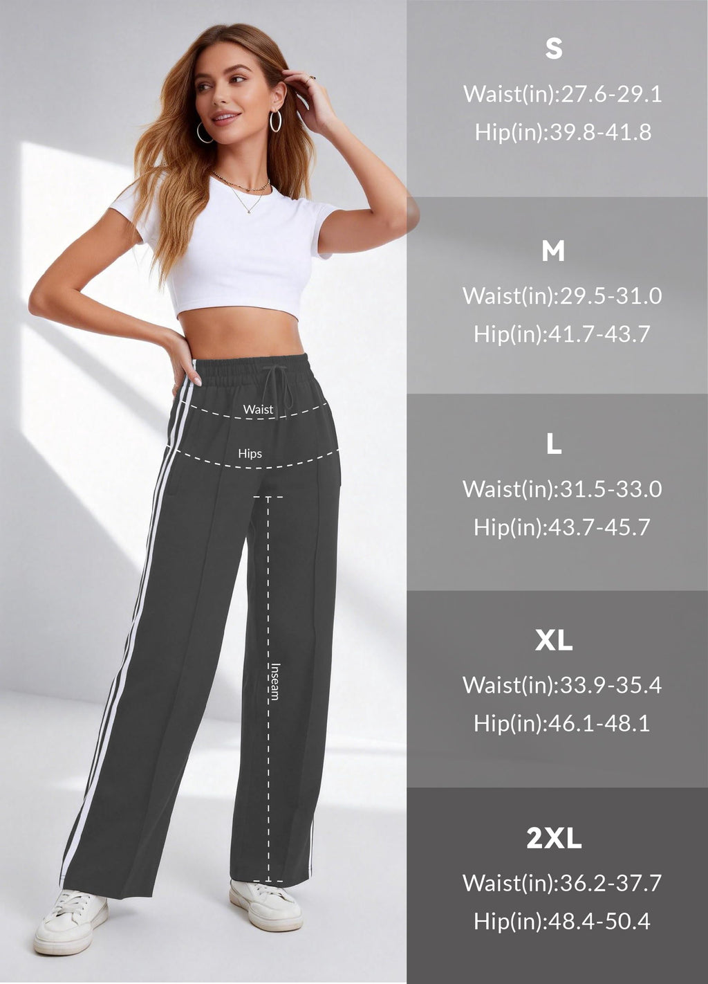 Houmous Cotton Sweatpants Womens Wide Leg Track Pants Lounge Stretch Athletic Loose Jogging Sport Zip Pockets,28 Inseam,Grey,XXL