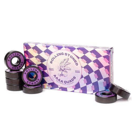 Rolling Stoned Skateboard Bearings Set - ABEC 9 Sealed Bearings for Skateboards, Longboards, Scooters and Roller Skates Stainless Steel 608 Bearings (8 Pack, Purple) (AAAA Quads)