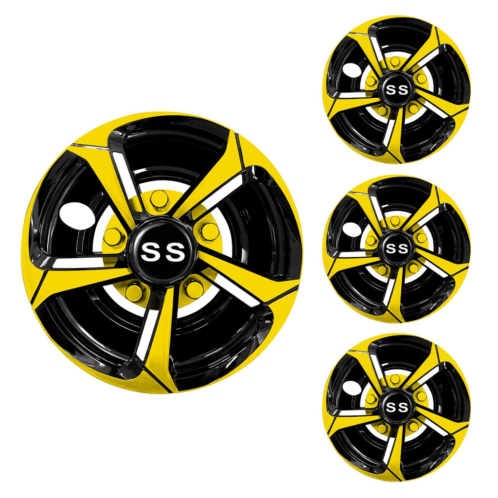 XUANYUDG0769 Golf Cart Hubcaps Wheel Covers for EZGO Club Car Yamaha Golf Cart Wheels and Tires Center Caps 8 Inch, Set of 4 Golf Cart Hub Caps, Black and Yellow