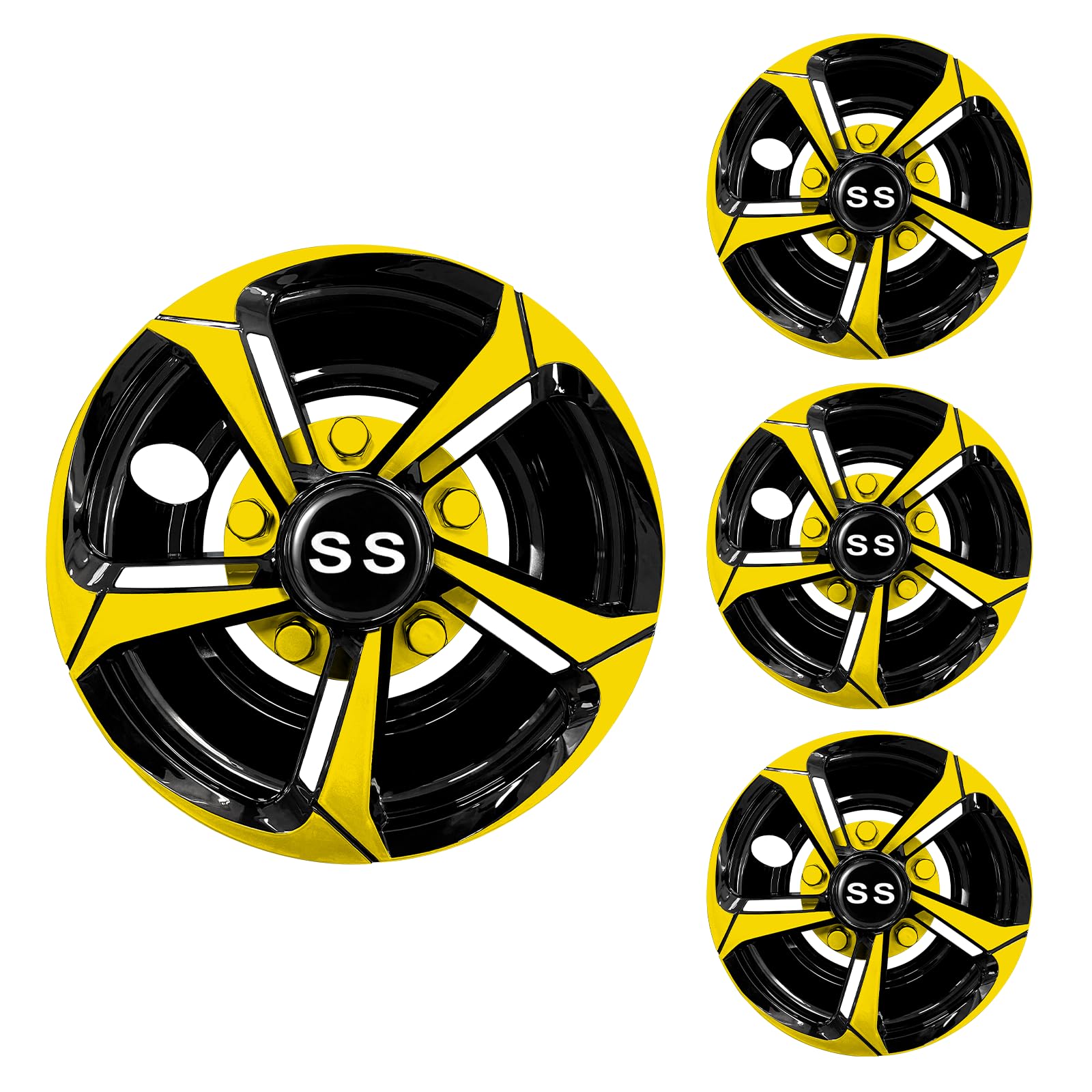 XUANYUDG0769 Golf Cart Hubcaps Wheel Covers for EZGO Club Car Yamaha Golf Cart Wheels and Tires Center Caps 8 Inch, Set of 4 Golf Cart Hub Caps, Black and Yellow