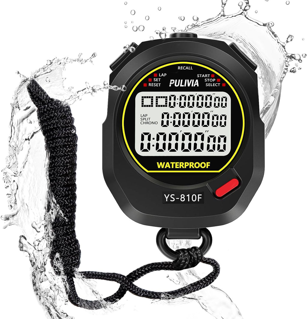Waterproof Stopwatch - Digital Timer with 10 Lap Split Memory for Sports Activities