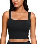 CRZ YOGA Butterluxe Square Neck Crop Tank Top - Padded Longline Sports Bra for Women