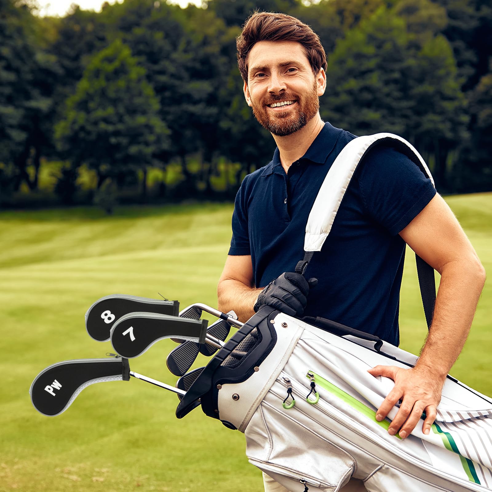PATIKIL Golf Club Head Cover, 12 Pcs Number Golf Club Irons Covers Neoprene Driver Headcover Golf Lovers Gifts for Men Women, Black/Orange