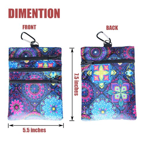 hapheal Golf valuables pouch, zipper golf ball bag with 4 pockets, golf accessories pouch for storing balls,tees,mobile phone,keys, cards and cash, great gift for golfers (2 PACK（BLACK+FLORET）)
