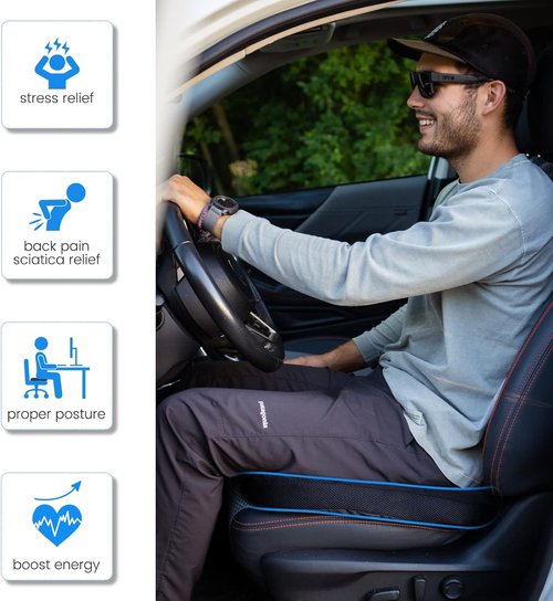 HEYTRIP Car Seat Cushion for Driving, Breathable Air Fiber Truck Seat Cushion for Short Drivers, Tailbone Back Pain Relief, for Office Chair Car Seat Wheelchair