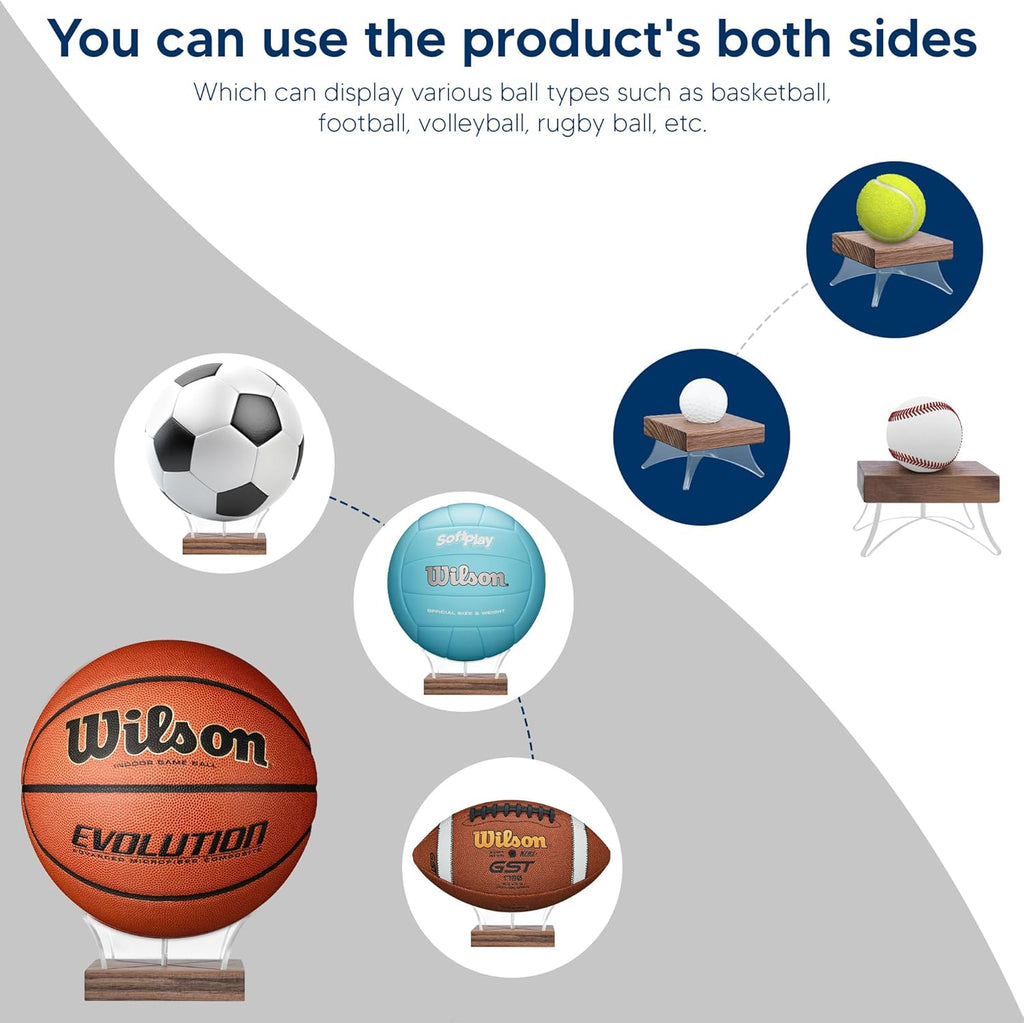 Walnut Wood Base Acrylic Basketball Display Stand - Non-Slip Holder for Sports Balls | Elegant Collector’s Case