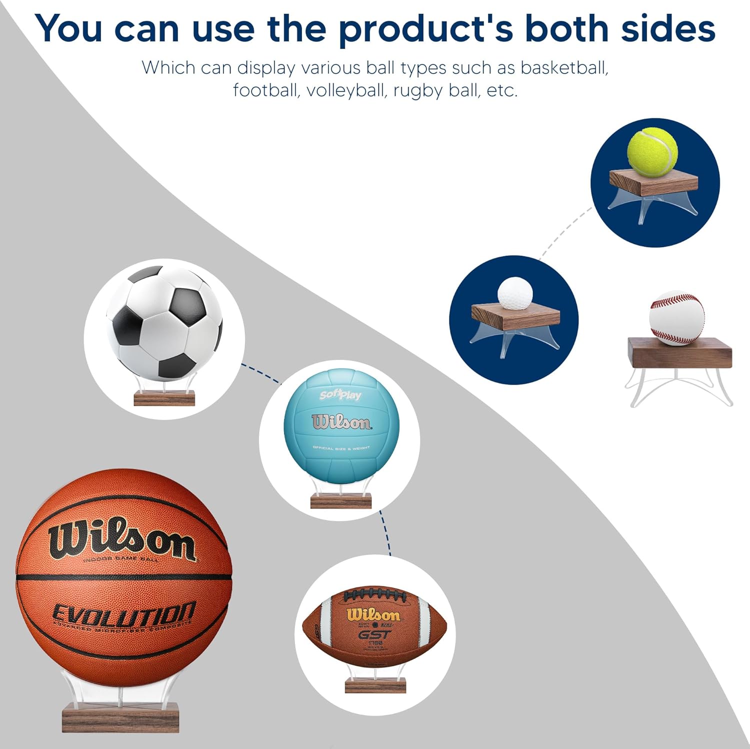 Walnut Wood Base Acrylic Basketball Display Stand - Non-Slip Holder for Sports Balls | Elegant Collector’s Case