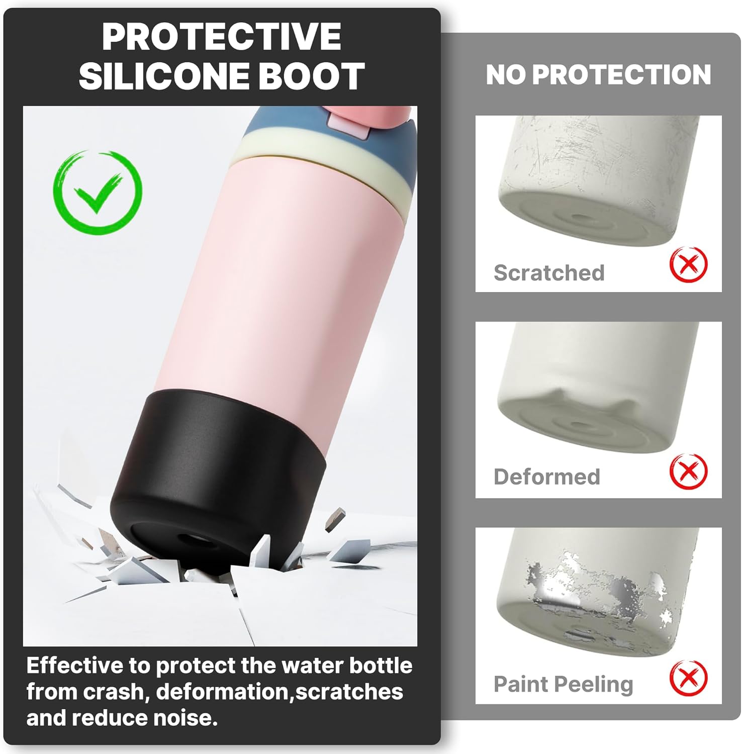 Owala Silicone Boot - Anti-Slip Protective Sleeve for 14/16 oz Water Bottle | Fits 12 oz Kids Tumbler (Black)