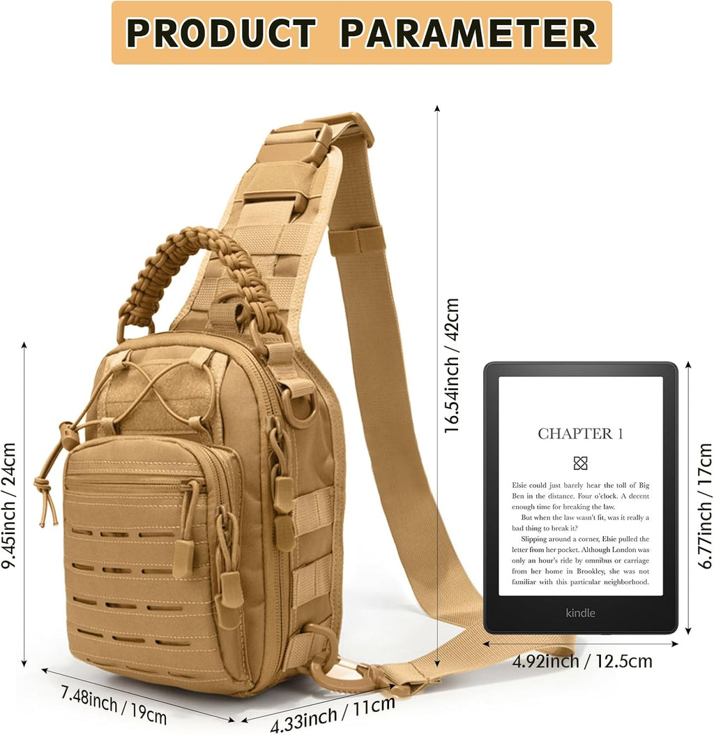 Skiennix Tactical Sling Backpack - Military Rover Crossbody Bag for Travel & Outdoor Adventures (Khaki)