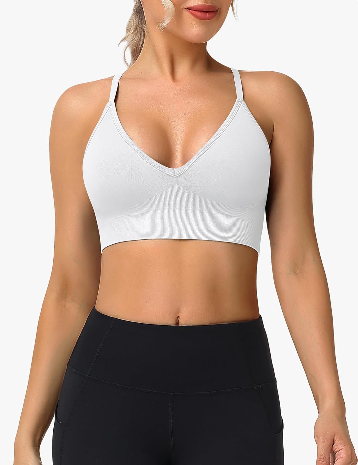 WANAYOU Sports Bras for Women - Deep V Neck Adjustable Criss Cross Back Bralettes | 3 Pack