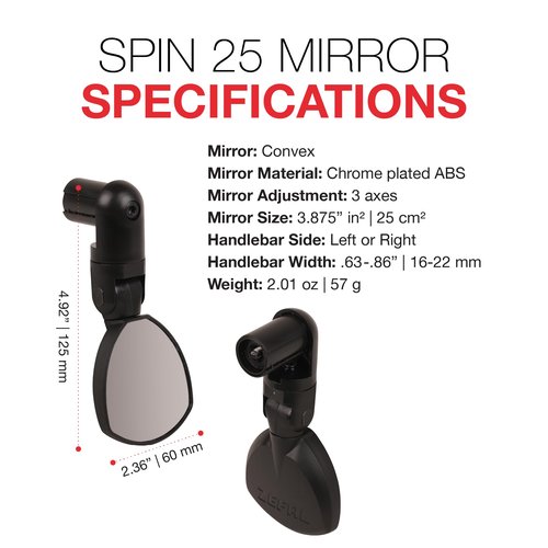 Zefal Spin 25 Bar-End Bike Mirror – Compact Foldable Rearview Mirror for Road & Gravel Bikes | 25 cm² Convex Chrome ABS, Triple-Axis Adjustable, Reversible Mount, 57 g