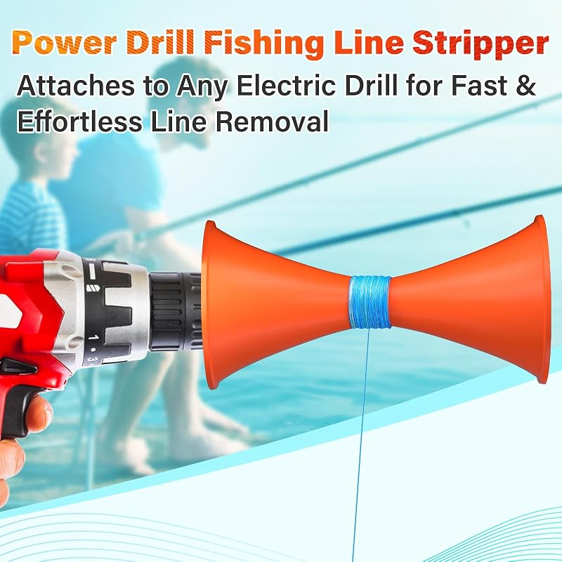 Power Drill Fishing Line Stripper & Spooler Tool, Aluminum & Stainless Steel, Orange - Tangle-Free Line Management