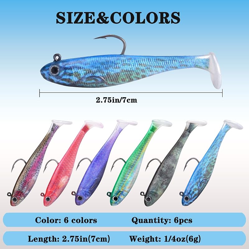 6PCS+2.75" Paddle Tail Swimbaits for Bass & Walleye – Pre‑Rigged Soft Plastic Lures